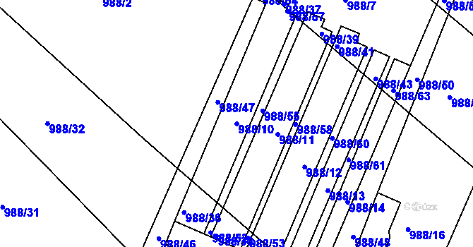 Parcela st. 988/10 v KÚ Rosice u Brna, Katastrální mapa