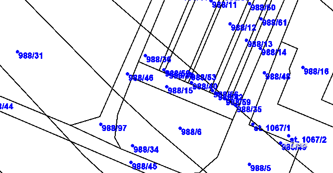 Parcela st. 988/15 v KÚ Rosice u Brna, Katastrální mapa