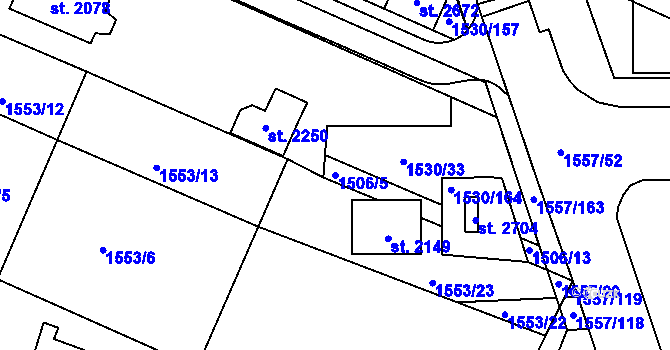 Parcela st. 1506/5 v KÚ Rosice u Brna, Katastrální mapa