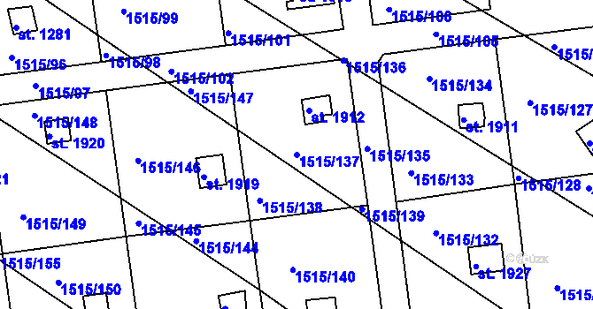 Parcela st. 1515/137 v KÚ Rosice u Brna, Katastrální mapa