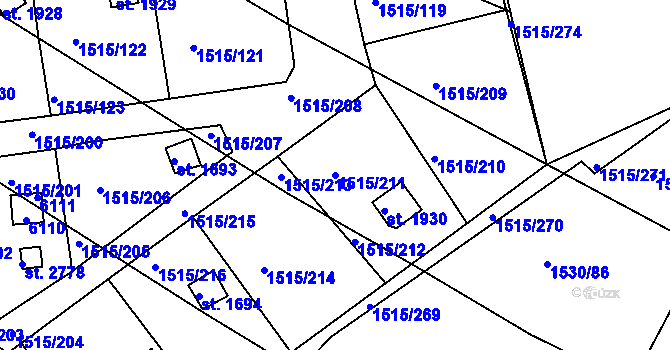 Parcela st. 1515/211 v KÚ Rosice u Brna, Katastrální mapa