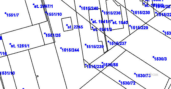 Parcela st. 1515/239 v KÚ Rosice u Brna, Katastrální mapa