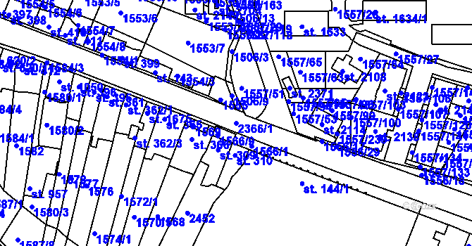 Parcela st. 2366/1 v KÚ Rosice u Brna, Katastrální mapa