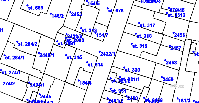 Parcela st. 2422/1 v KÚ Rosice u Brna, Katastrální mapa