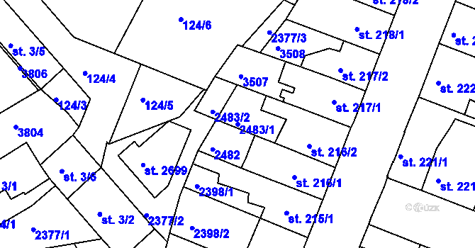 Parcela st. 2483/1 v KÚ Rosice u Brna, Katastrální mapa