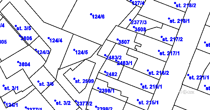 Parcela st. 2483/2 v KÚ Rosice u Brna, Katastrální mapa