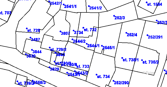 Parcela st. 2544 v KÚ Rosice u Brna, Katastrální mapa