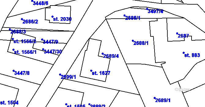 Parcela st. 2689/4 v KÚ Rosice u Brna, Katastrální mapa