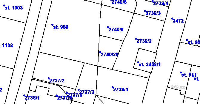 Parcela st. 2740/29 v KÚ Rosice u Brna, Katastrální mapa