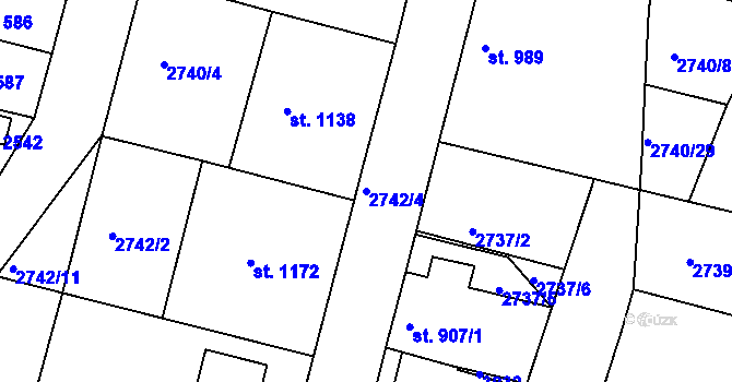 Parcela st. 2742/4 v KÚ Rosice u Brna, Katastrální mapa
