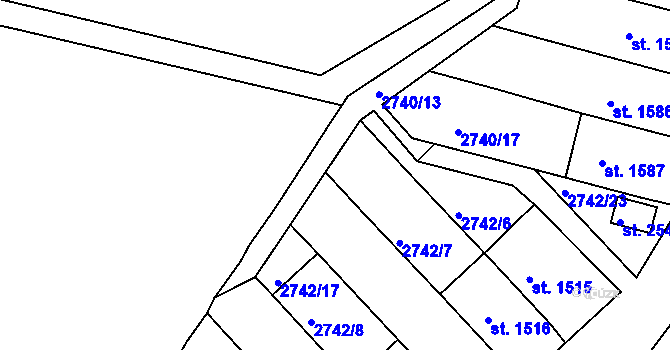 Parcela st. 2742/13 v KÚ Rosice u Brna, Katastrální mapa