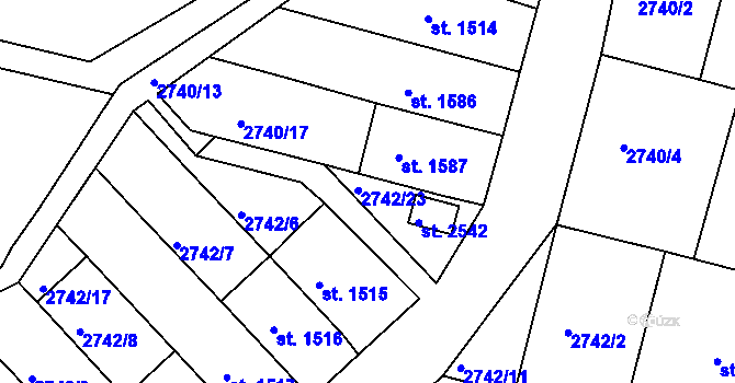 Parcela st. 2742/14 v KÚ Rosice u Brna, Katastrální mapa