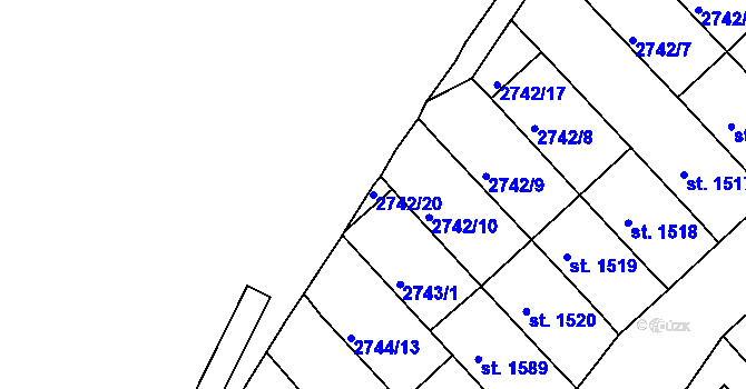 Parcela st. 2742/20 v KÚ Rosice u Brna, Katastrální mapa