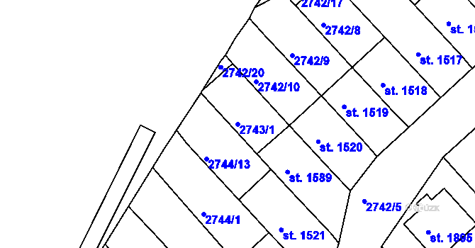 Parcela st. 2743/1 v KÚ Rosice u Brna, Katastrální mapa