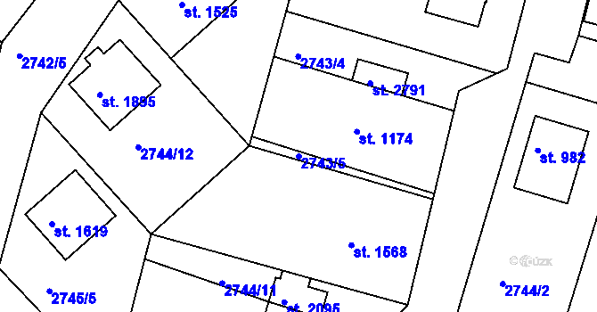 Parcela st. 2743/5 v KÚ Rosice u Brna, Katastrální mapa