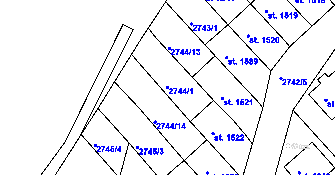 Parcela st. 2744/1 v KÚ Rosice u Brna, Katastrální mapa