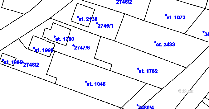 Parcela st. 2747/1 v KÚ Rosice u Brna, Katastrální mapa