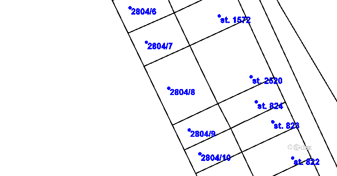 Parcela st. 2804/8 v KÚ Rosice u Brna, Katastrální mapa