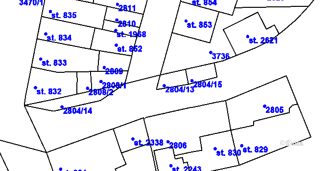 Parcela st. 2804/13 v KÚ Rosice u Brna, Katastrální mapa