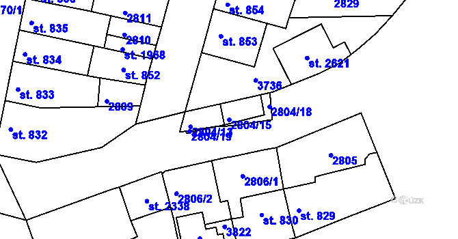 Parcela st. 2804/15 v KÚ Rosice u Brna, Katastrální mapa