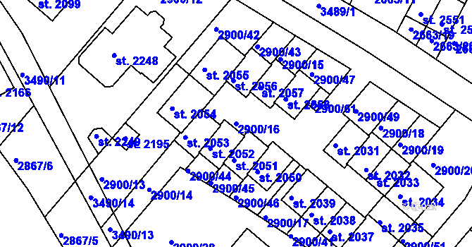 Parcela st. 2900/16 v KÚ Rosice u Brna, Katastrální mapa