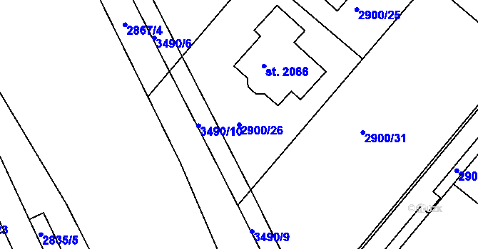 Parcela st. 2900/26 v KÚ Rosice u Brna, Katastrální mapa