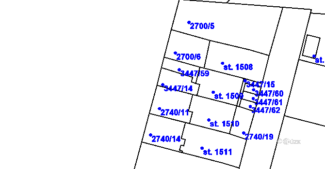Parcela st. 3447/14 v KÚ Rosice u Brna, Katastrální mapa