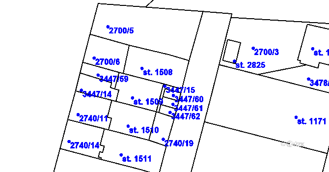 Parcela st. 3447/15 v KÚ Rosice u Brna, Katastrální mapa