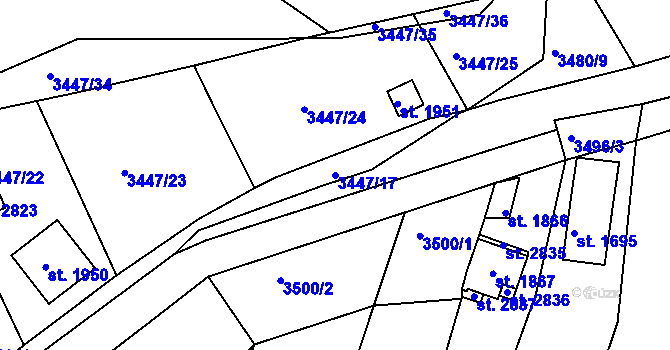 Parcela st. 3447/17 v KÚ Rosice u Brna, Katastrální mapa