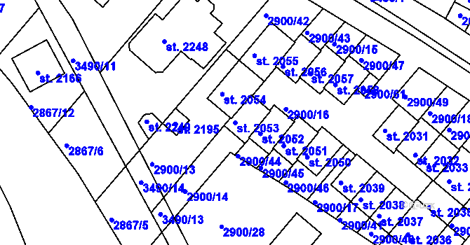 Parcela st. 2053 v KÚ Rosice u Brna, Katastrální mapa