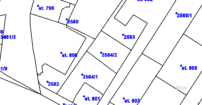 Parcela st. 2584/2 v KÚ Rosice u Brna, Katastrální mapa