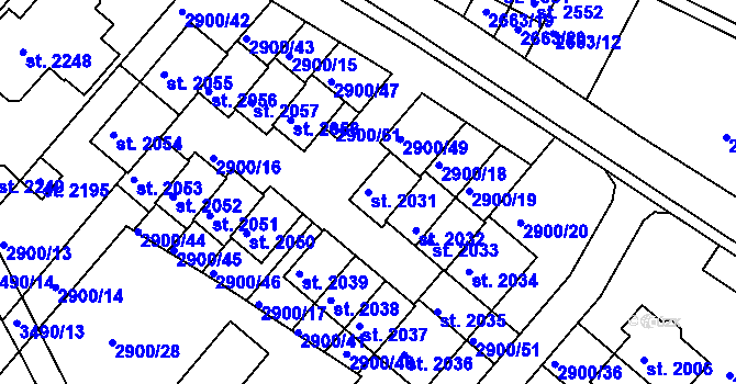 Parcela st. 2031 v KÚ Rosice u Brna, Katastrální mapa