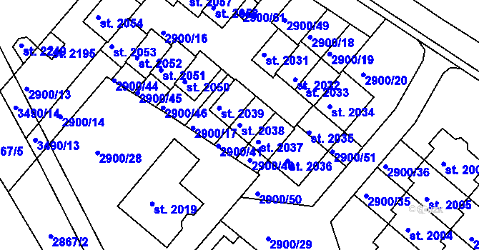 Parcela st. 2038 v KÚ Rosice u Brna, Katastrální mapa