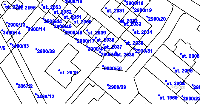 Parcela st. 2900/40 v KÚ Rosice u Brna, Katastrální mapa