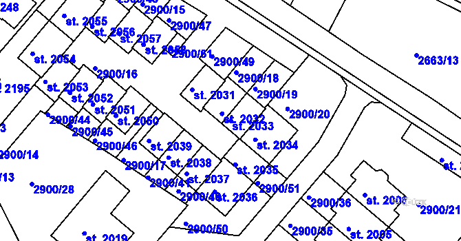 Parcela st. 2033 v KÚ Rosice u Brna, Katastrální mapa