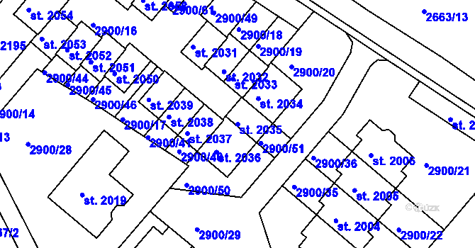 Parcela st. 2035 v KÚ Rosice u Brna, Katastrální mapa