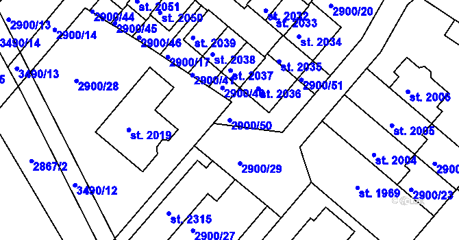 Parcela st. 2900/50 v KÚ Rosice u Brna, Katastrální mapa