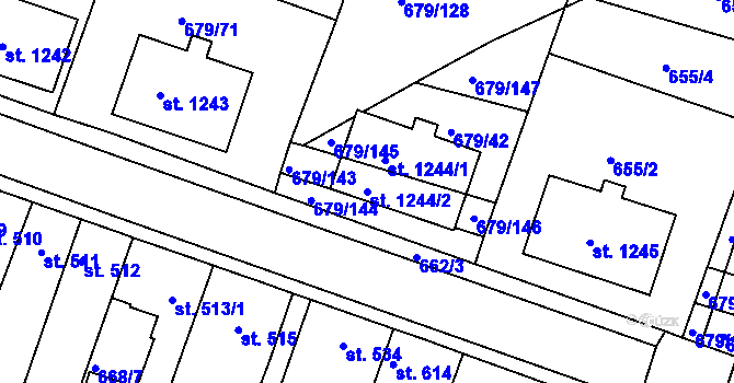 Parcela st. 1244/2 v KÚ Rosice u Brna, Katastrální mapa