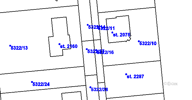 Parcela st. 5322/16 v KÚ Rosice u Brna, Katastrální mapa