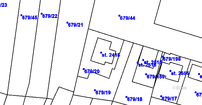 Parcela st. 2418 v KÚ Rosice u Brna, Katastrální mapa