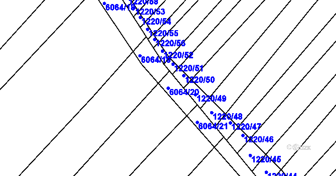 Parcela st. 6064/20 v KÚ Rosice u Brna, Katastrální mapa