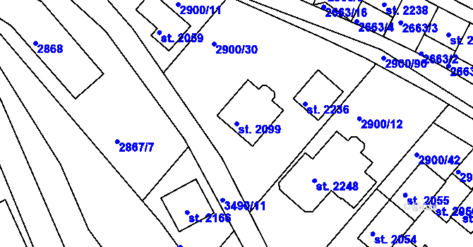 Parcela st. 2099 v KÚ Rosice u Brna, Katastrální mapa