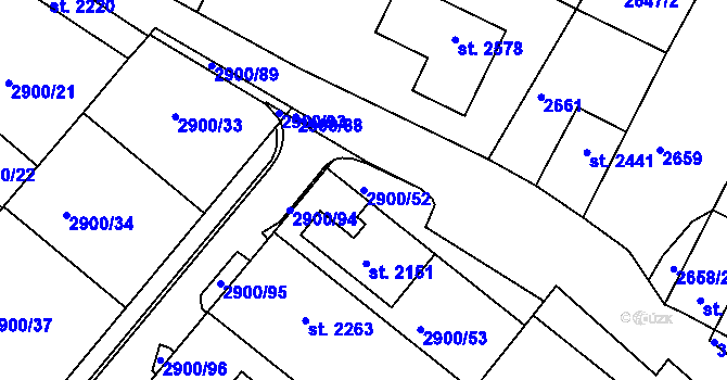 Parcela st. 2900/52 v KÚ Rosice u Brna, Katastrální mapa