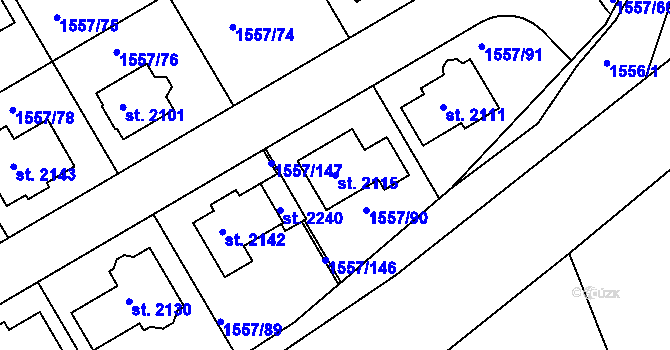 Parcela st. 2115 v KÚ Rosice u Brna, Katastrální mapa