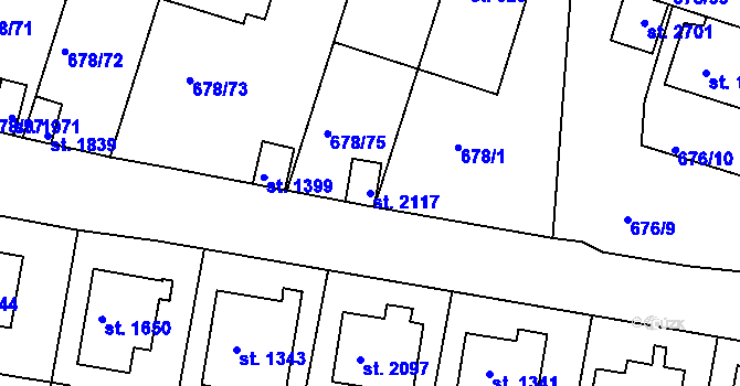 Parcela st. 2117 v KÚ Rosice u Brna, Katastrální mapa