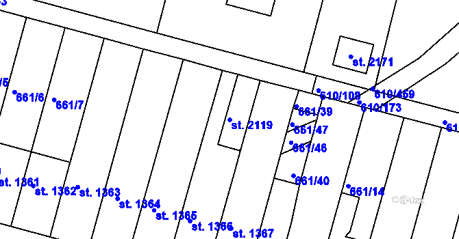 Parcela st. 2119 v KÚ Rosice u Brna, Katastrální mapa