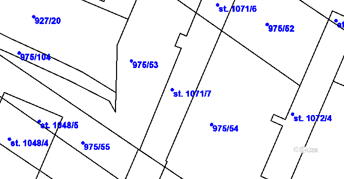 Parcela st. 1071/7 v KÚ Rosice u Brna, Katastrální mapa