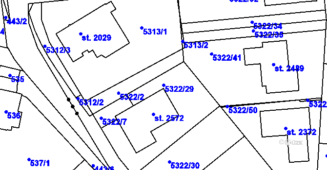 Parcela st. 5322/29 v KÚ Rosice u Brna, Katastrální mapa