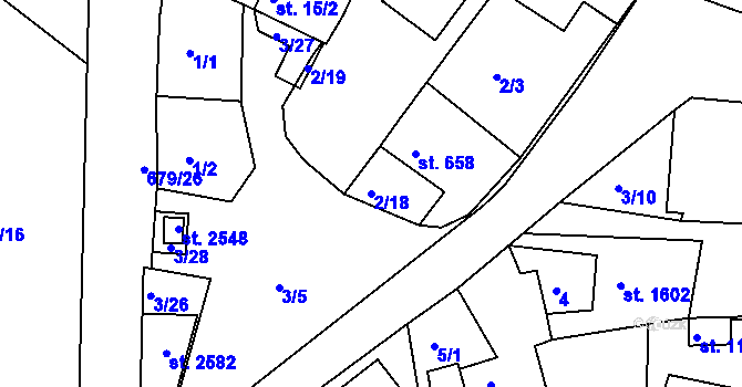 Parcela st. 2/18 v KÚ Rosice u Brna, Katastrální mapa