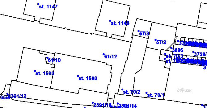 Parcela st. 61/12 v KÚ Rosice u Brna, Katastrální mapa